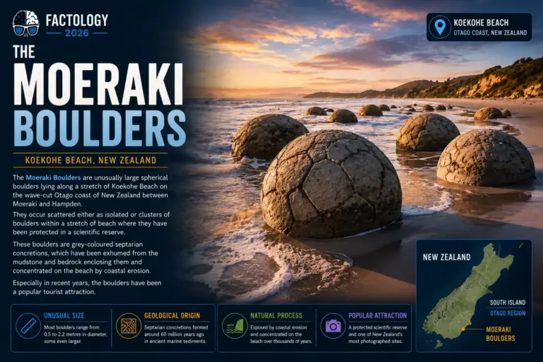 The sourced background on Moeraki Boulders.
