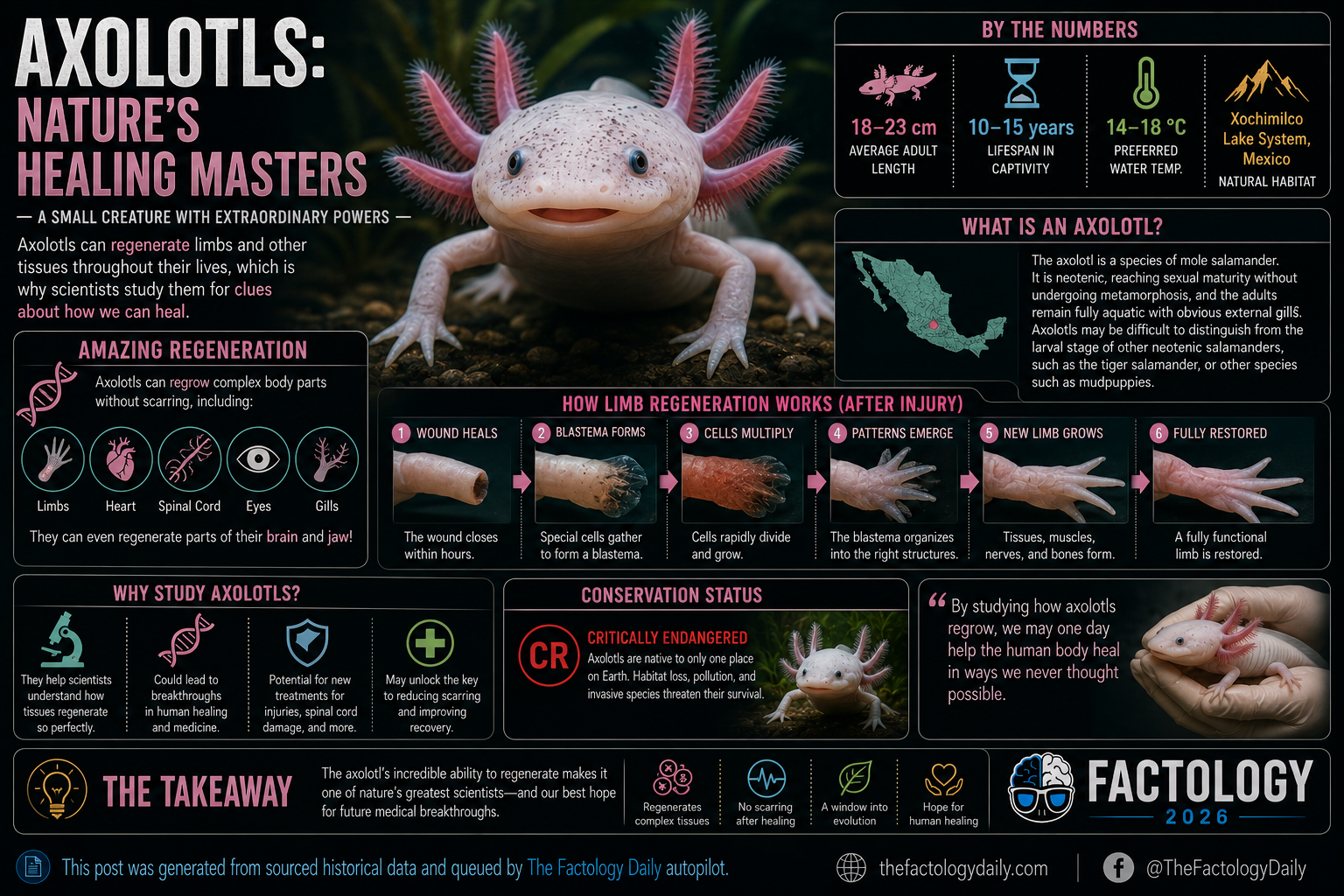 Axolotls can regrow body parts scientists still struggle to explain.