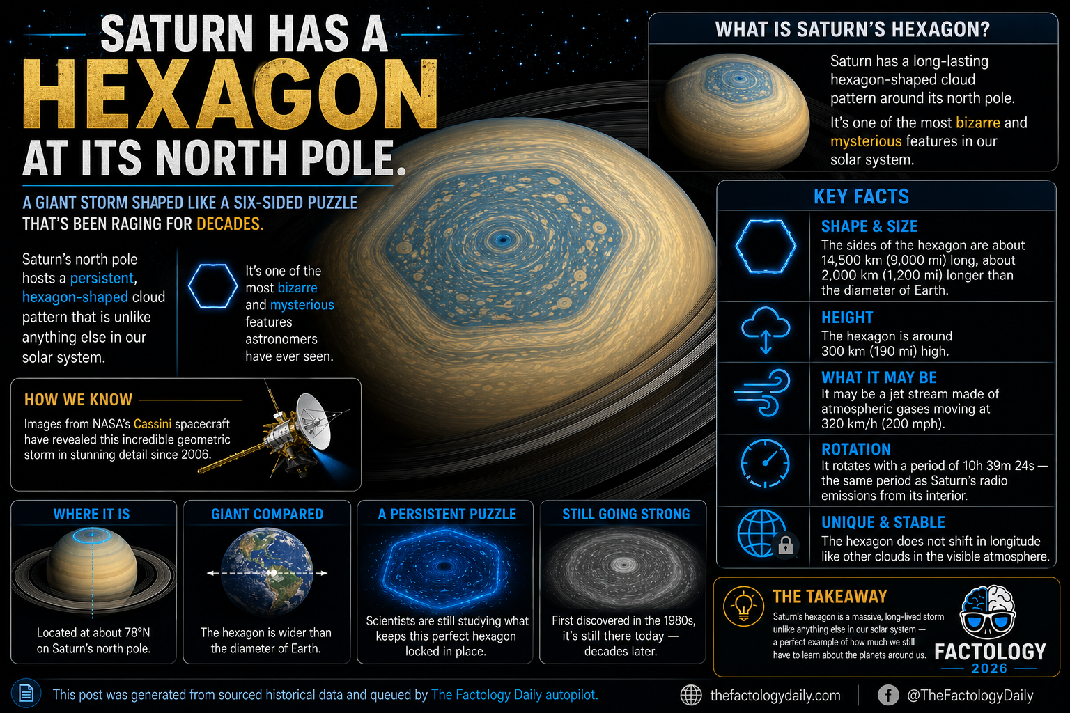 Saturn has a giant hexagon at its north pole.